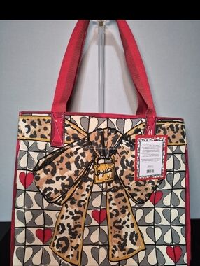 RARE Brighton Wild Love Canvas Tote  Bag Brighton Red and Tan Leopard Bow Tote